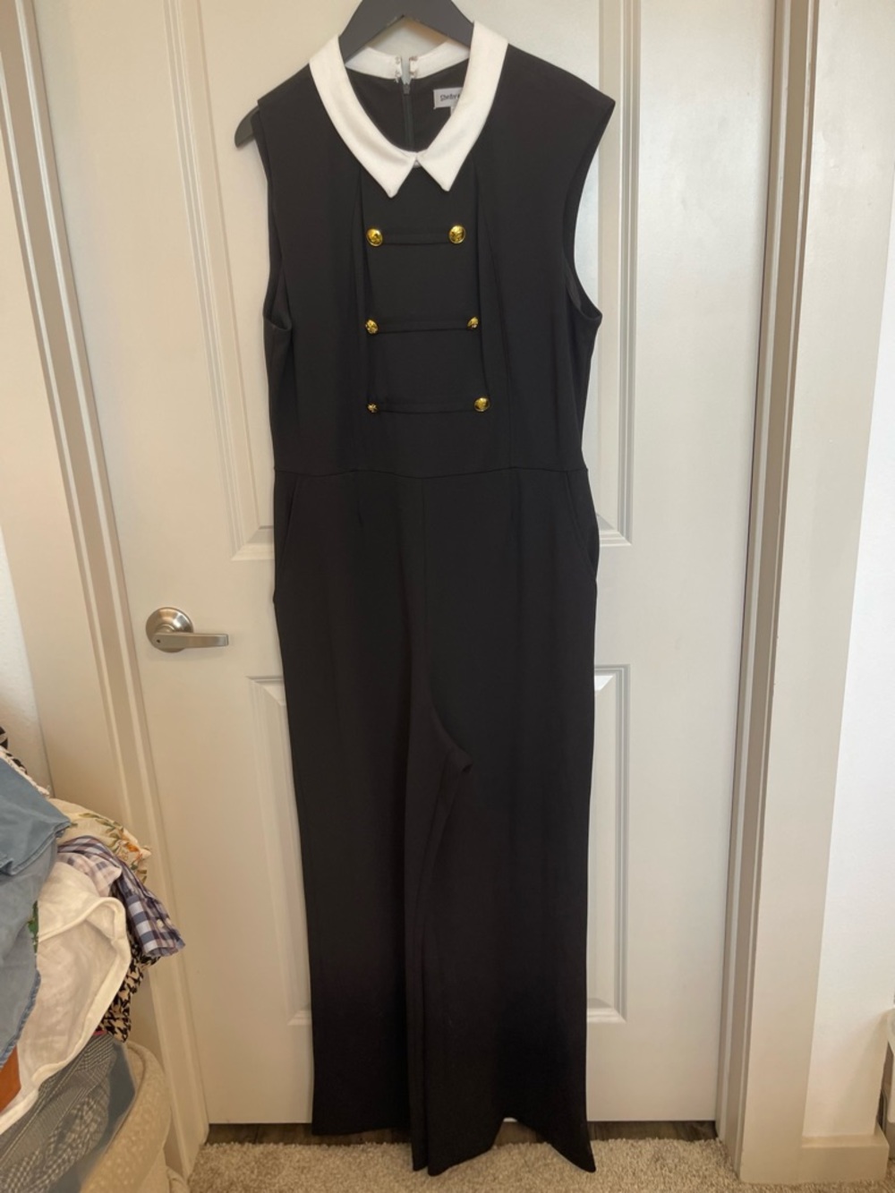 Shelby & Palmer Black and White Collared Jumpsuit